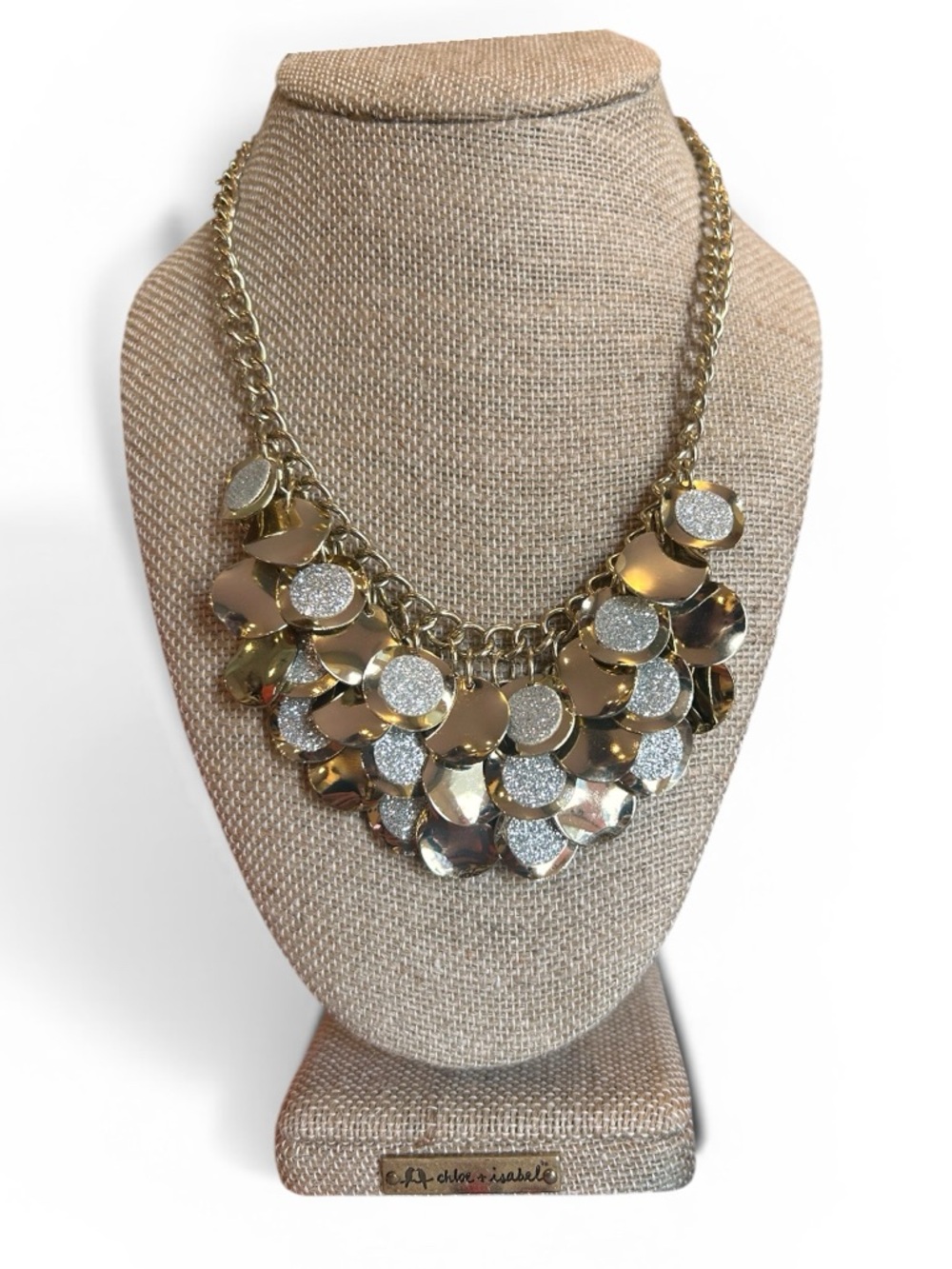 Gold Statement Disc Necklace with Glitter Accents
